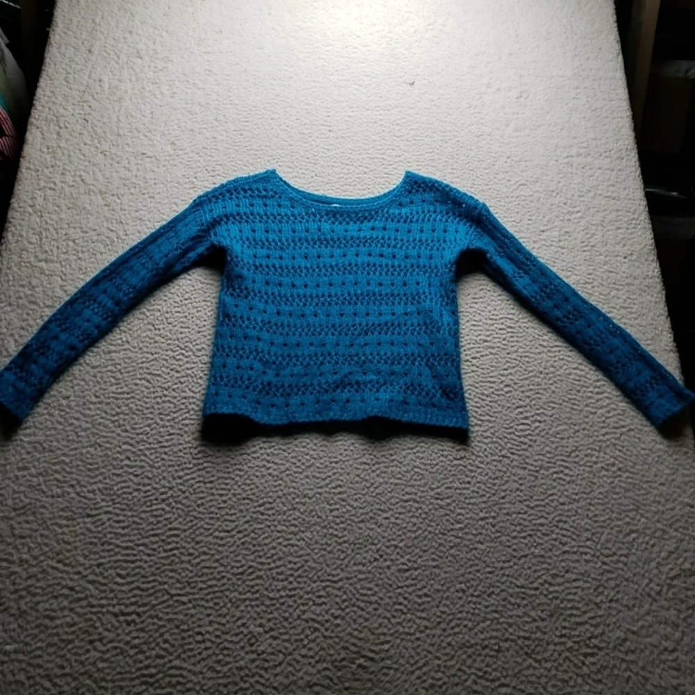 Aeropostale Sweater Teens S Blue Scoop Neck Long Sleeve Open Knit Pullover